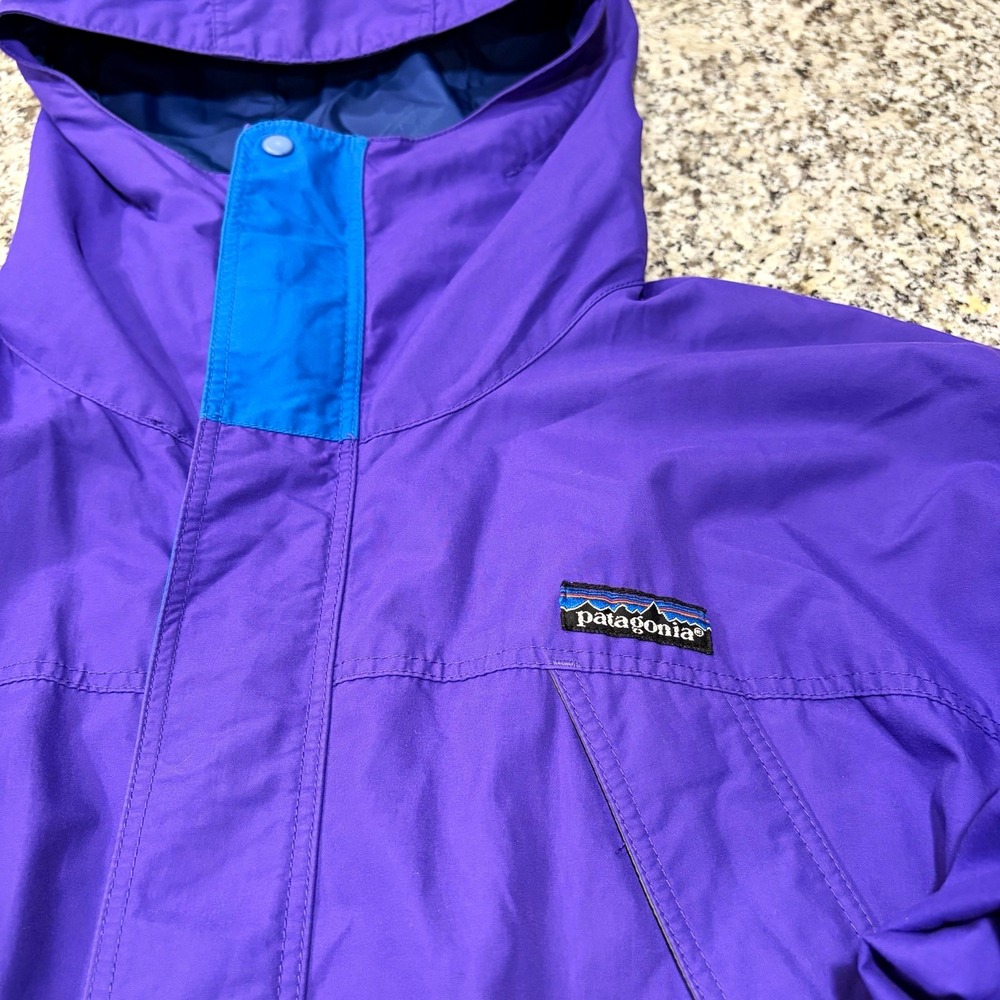 Vintage 90s Patagonia Waterproof Rain Jacket Mens Small Purple Blue Full Zip⁠